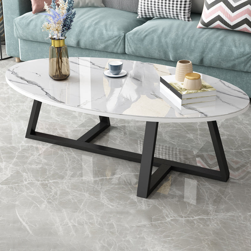 Glam Single Oval Coffee Table Cross Legs Coffee Cocktail Table White-Gray Black Clearhalo 'Coffee & Accent Tables' 'Coffee Tables' 'coffee_tables' 'furn' 'furn_coffee_tables' 'Furniture' 'Living Room Furniture' 6607656