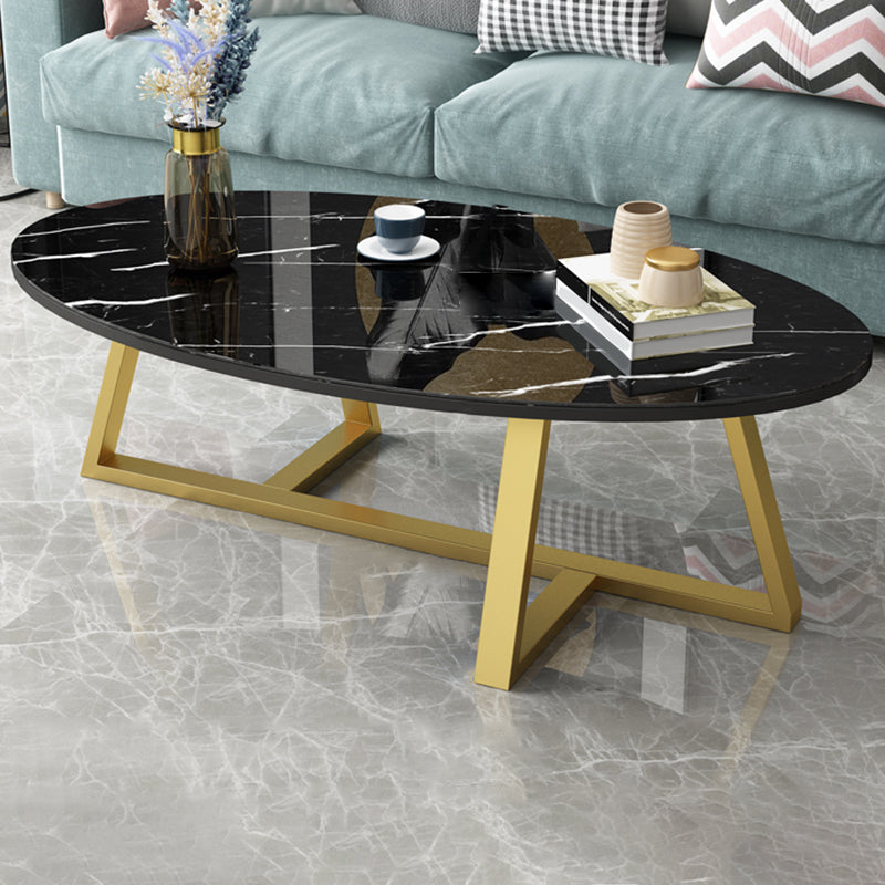 Glam Single Oval Coffee Table Cross Legs Coffee Cocktail Table Black White Gold Clearhalo 'Coffee & Accent Tables' 'Coffee Tables' 'coffee_tables' 'furn' 'furn_coffee_tables' 'Furniture' 'Living Room Furniture' 6607658