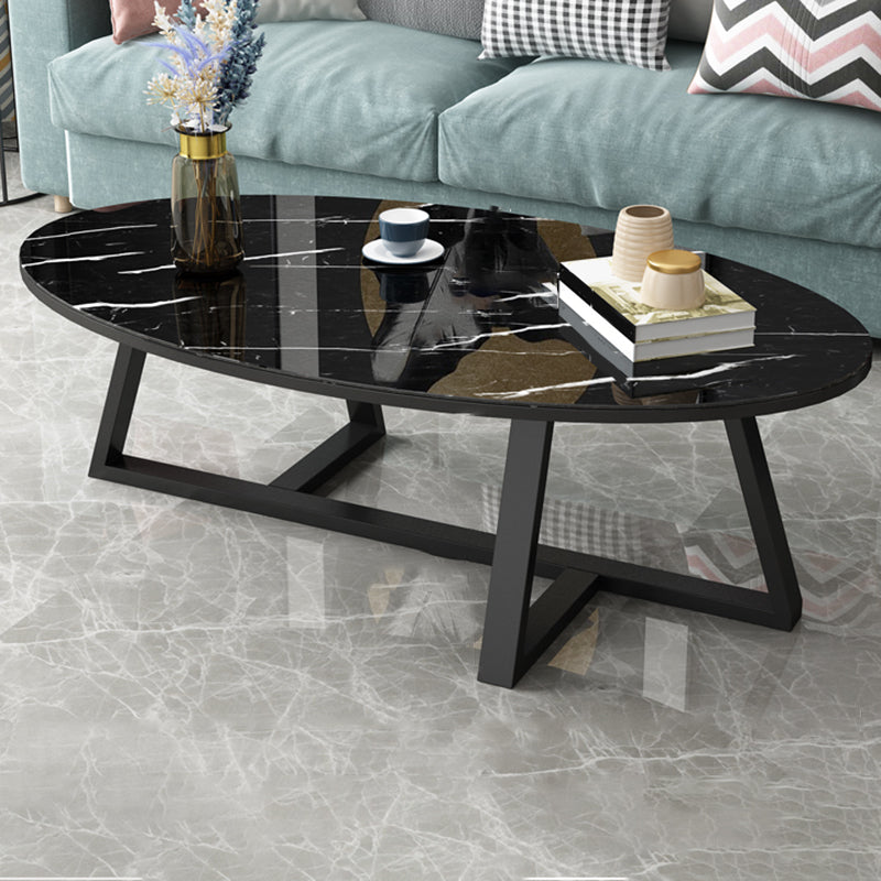 Glam Single Oval Coffee Table Cross Legs Coffee Cocktail Table Black White Black Clearhalo 'Coffee & Accent Tables' 'Coffee Tables' 'coffee_tables' 'furn' 'furn_coffee_tables' 'Furniture' 'Living Room Furniture' 6607661