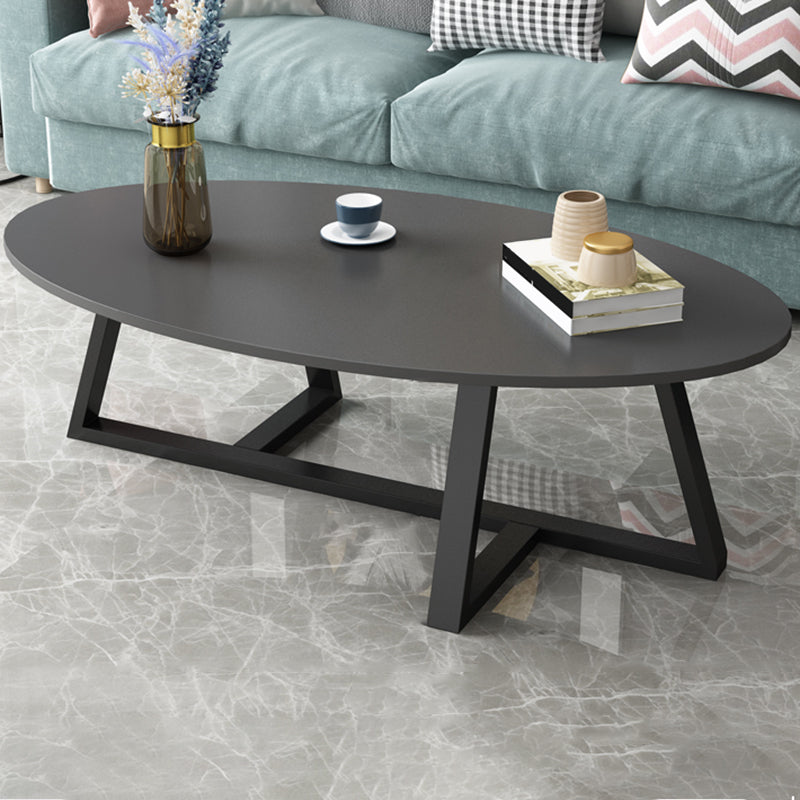 Glam Single Oval Coffee Table Cross Legs Coffee Cocktail Table Grey Black Clearhalo 'Coffee & Accent Tables' 'Coffee Tables' 'coffee_tables' 'furn' 'furn_coffee_tables' 'Furniture' 'Living Room Furniture' 6607664