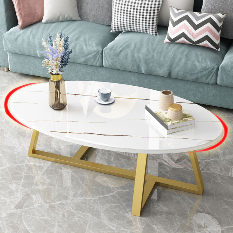 Glam Single Oval Coffee Table Cross Legs Coffee Cocktail Table Clearhalo 'Coffee & Accent Tables' 'Coffee Tables' 'coffee_tables' 'furn' 'furn_coffee_tables' 'Furniture' 'Living Room Furniture' 6607665