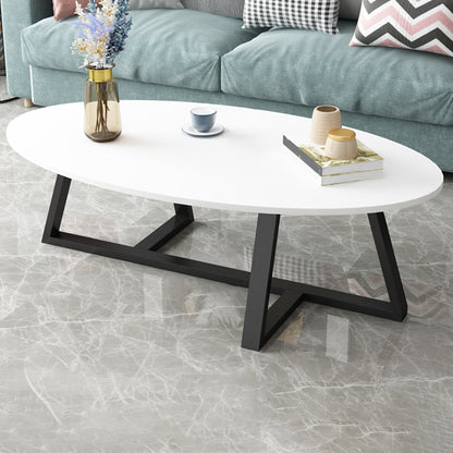 Glam Single Oval Coffee Table Cross Legs Coffee Cocktail Table White Black Clearhalo 'Coffee & Accent Tables' 'Coffee Tables' 'coffee_tables' 'furn' 'furn_coffee_tables' 'Furniture' 'Living Room Furniture' 6607666
