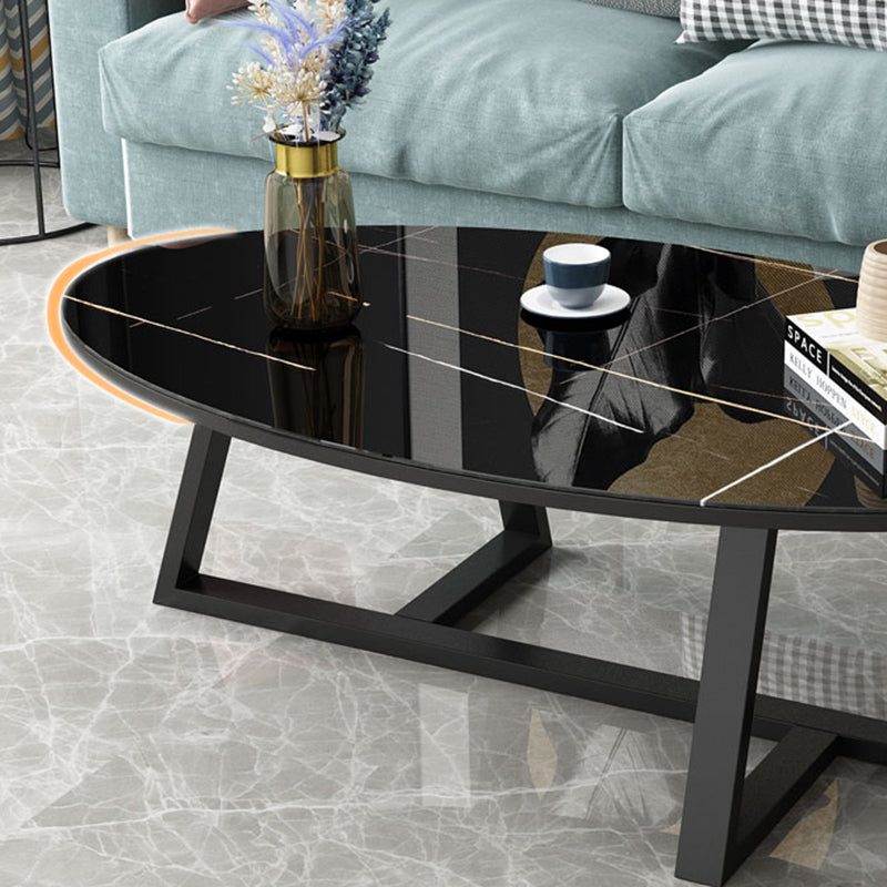 Glam Single Oval Coffee Table Cross Legs Coffee Cocktail Table Clearhalo 'Coffee & Accent Tables' 'Coffee Tables' 'coffee_tables' 'furn' 'furn_coffee_tables' 'Furniture' 'Living Room Furniture' 6607667
