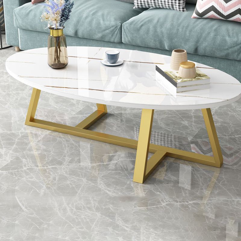 Glam Single Oval Coffee Table Cross Legs Coffee Cocktail Table White-Gold Gold Clearhalo 'Coffee & Accent Tables' 'Coffee Tables' 'coffee_tables' 'furn' 'furn_coffee_tables' 'Furniture' 'Living Room Furniture' 6607668