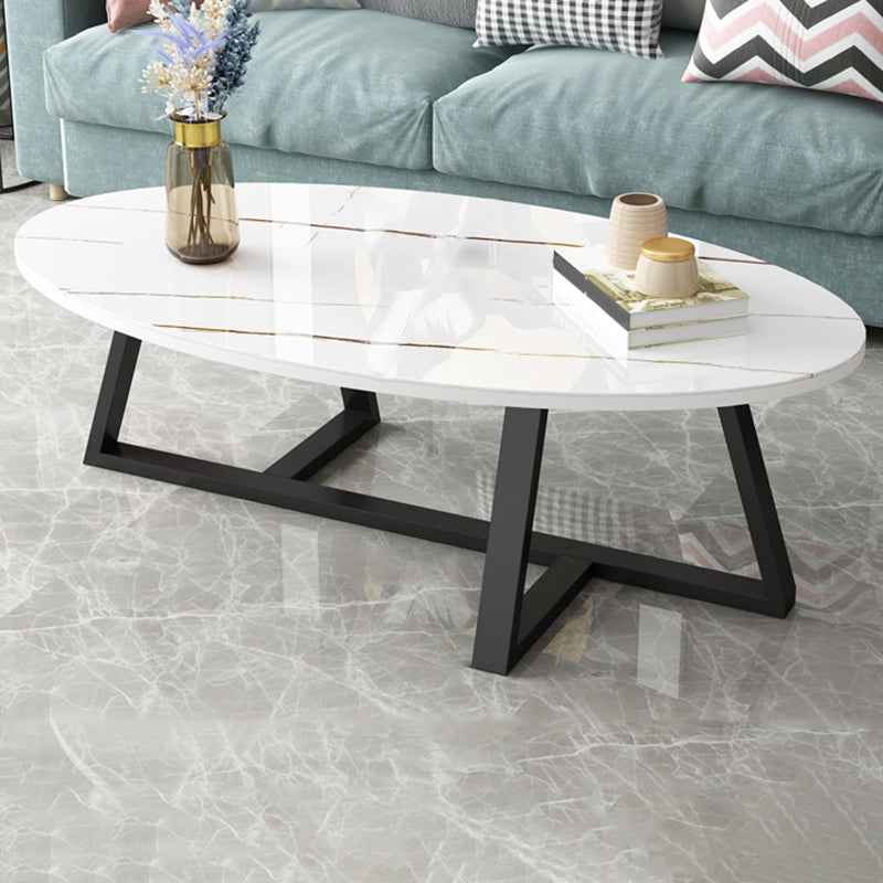 Glam Single Oval Coffee Table Cross Legs Coffee Cocktail Table Clearhalo 'Coffee & Accent Tables' 'Coffee Tables' 'coffee_tables' 'furn' 'furn_coffee_tables' 'Furniture' 'Living Room Furniture' 6607677