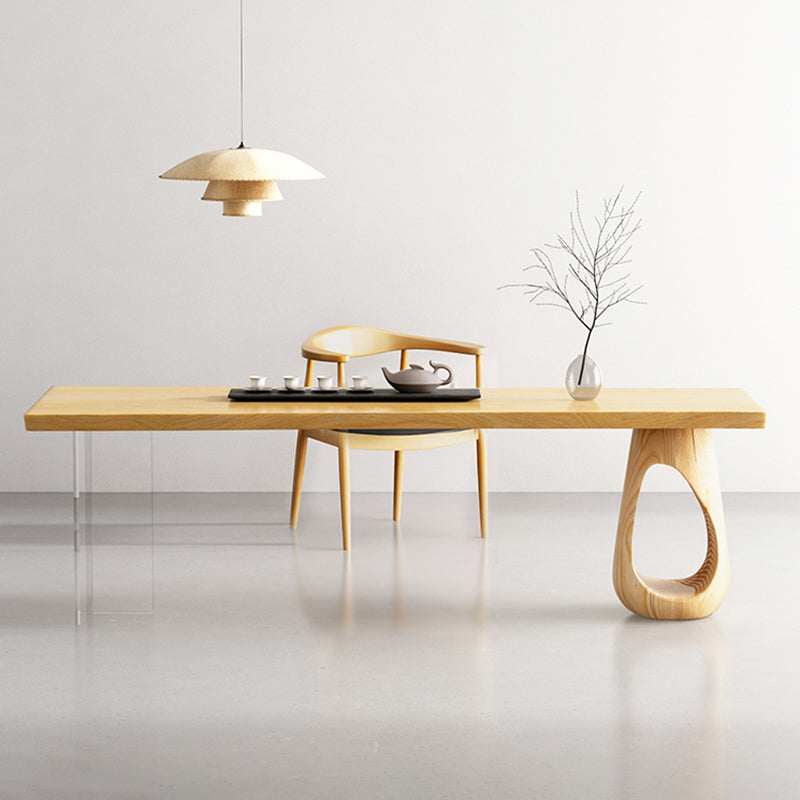 Contemporary 1 Single Coffee Cocktail Table in Pine Wood with 2 Legs 78.7"L x 25.6"W x 17.7"H Clearhalo 'Coffee & Accent Tables' 'Coffee Tables' 'coffee_tables' 'furn' 'furn_coffee_tables' 'Furniture' 'Living Room Furniture' 6607693