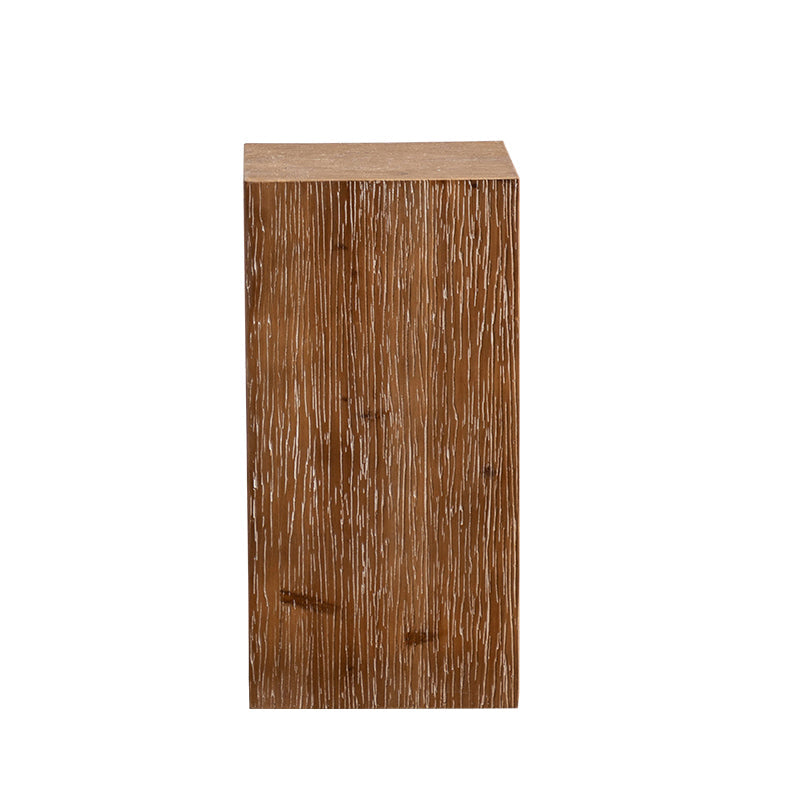 Solid Wood Drum Side Table Brown Side End Snack Table in Distressed Finish