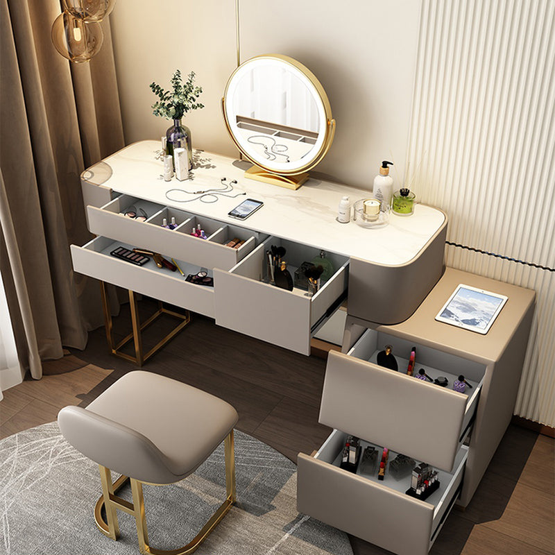 Steen top make-up ijdelheid bruin massief hout ijdelheid kleedtafel set met 5 laden