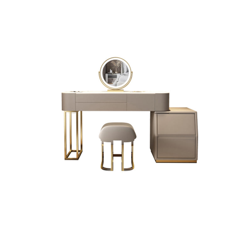 Steen top make-up ijdelheid bruin massief hout ijdelheid kleedtafel set met 5 laden