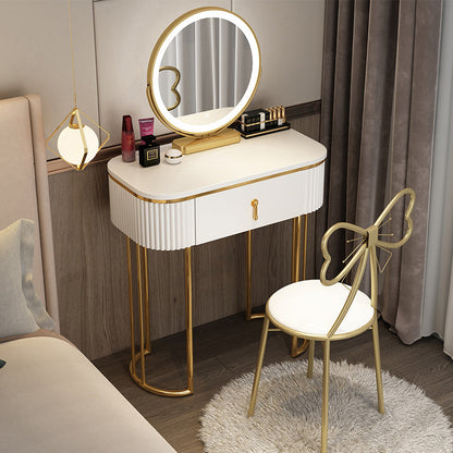 Glam 29.52" Height Makeup Vanity Set with Drawer and Mirror Vanity Makeup Vanity & Mirror & Stools Beige