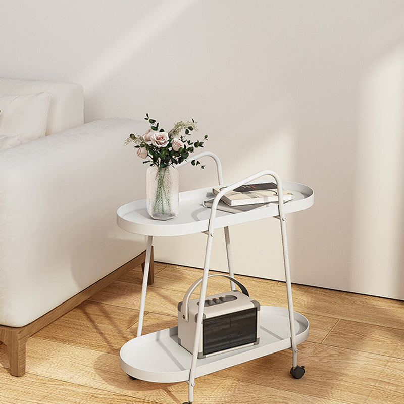 Tray Top Double Tier End Table Oval End Slide Table with Storage