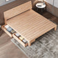 Scandinavian Full Panel Bed Natural Platform Bed with 2 Storage Drawers