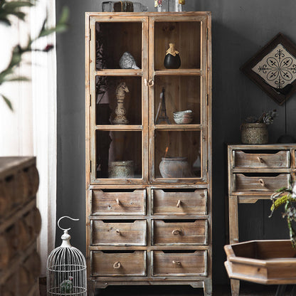 Distressed Wood Accent Chest Industrial Ring Pulls Natural Accent Cabinet 24"L x 14"W x 59"H
