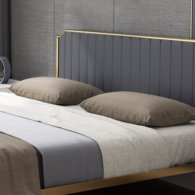 Leather Upholstered Platform Bed Luxurious Metal Tall Bed Frame Clearhalo 'Bedroom Furniture' 'Beds' 'furn' 'furn_beds' 'Furniture' 6608544