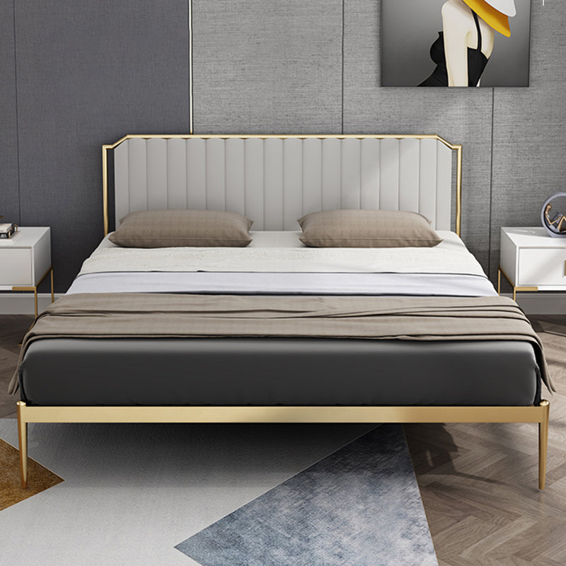Leather Upholstered Platform Bed Luxurious Metal Tall Bed Frame Gold Single Bed Clearhalo 'Bedroom Furniture' 'Beds' 'furn' 'furn_beds' 'Furniture' 6608546