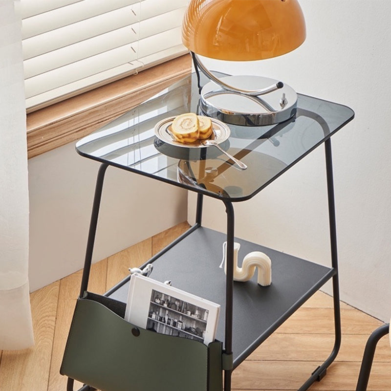 Metal Sled End Table Glass Top Side Sofa Side Accent Table with Shelf Clearhalo 'Coffee & Accent Tables' 'End & Side Tables' 'end_side_tables' 'furn' 'furn_end_side_tables' 'Furniture' 'Living Room Furniture' 6608871