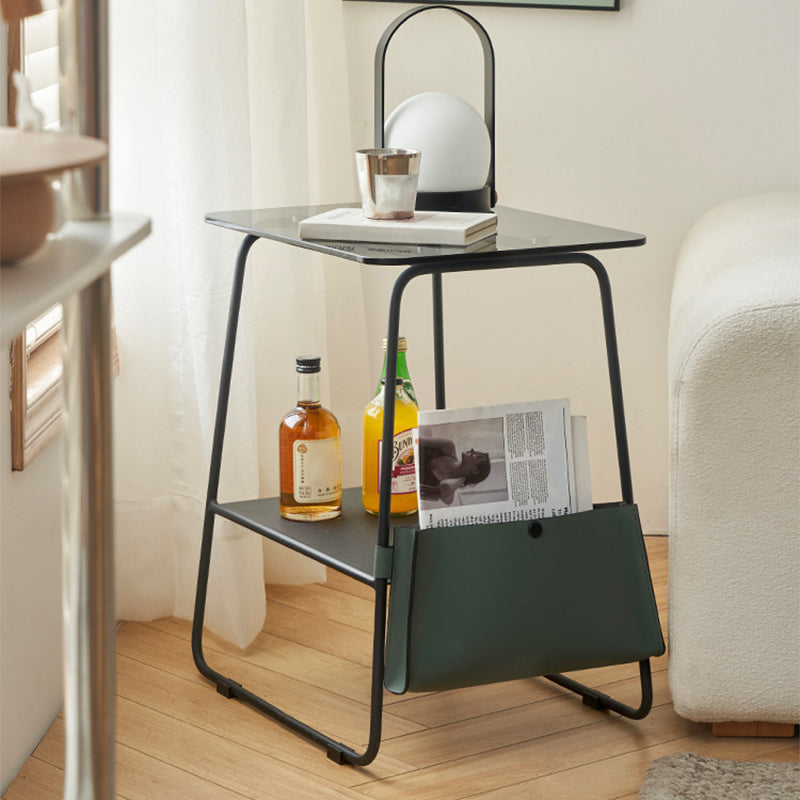 Metal Sled End Table Glass Top Side Sofa Side Accent Table with Shelf Clearhalo 'Coffee & Accent Tables' 'End & Side Tables' 'end_side_tables' 'furn' 'furn_end_side_tables' 'Furniture' 'Living Room Furniture' 6608873