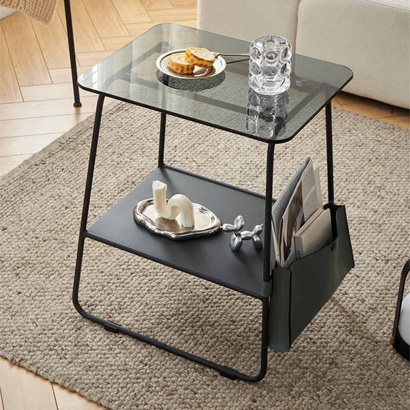 Metal Sled End Table Glass Top Side Sofa Side Accent Table with Shelf Clearhalo 'Coffee & Accent Tables' 'End & Side Tables' 'end_side_tables' 'furn' 'furn_end_side_tables' 'Furniture' 'Living Room Furniture' 6608875