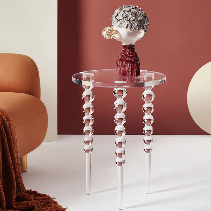 Glam 19.68" Tall 3 Legs End Table Round Acrylic Top Side Table