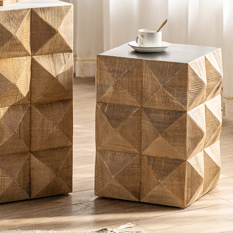 Rustic Solid Wood End Table Drum Square Shape Accent Side Table