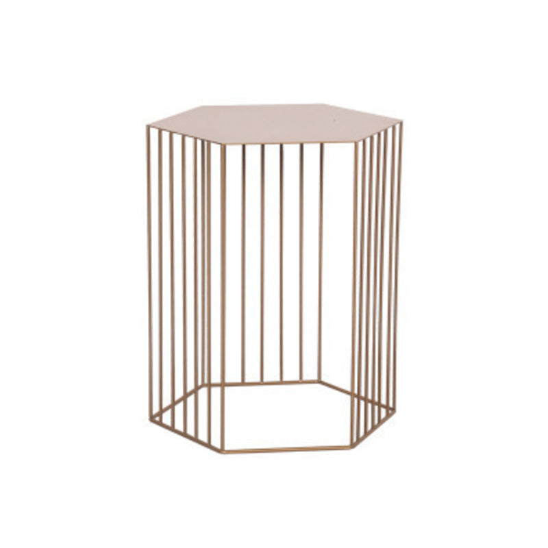 Frame Hexagon Metal End Table Set Simple Iron Sofa Side Accent Table with Storage Shelf 15"L x 15"W x 18"H Gold 1 Clearhalo 'Coffee & Accent Tables' 'End & Side Tables' 'end_side_tables' 'furn' 'furn_end_side_tables' 'Furniture' 'Living Room Furniture' 6609059