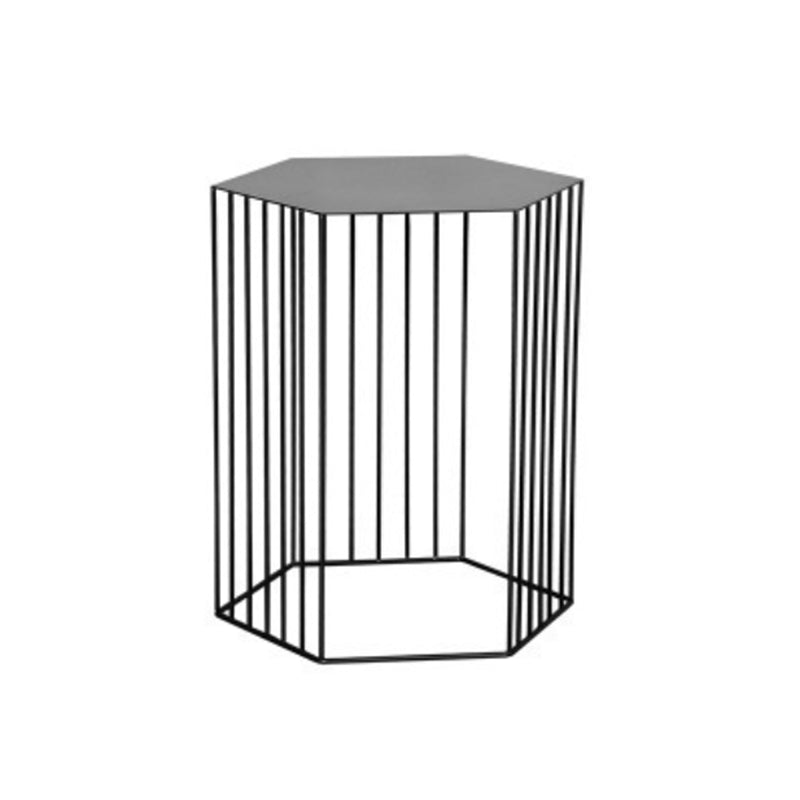 Frame Hexagon Metal End Table Set Simple Iron Sofa Side Accent Table with Storage Shelf 15"L x 15"W x 18"H Black 1 Clearhalo 'Coffee & Accent Tables' 'End & Side Tables' 'end_side_tables' 'furn' 'furn_end_side_tables' 'Furniture' 'Living Room Furniture' 6609061