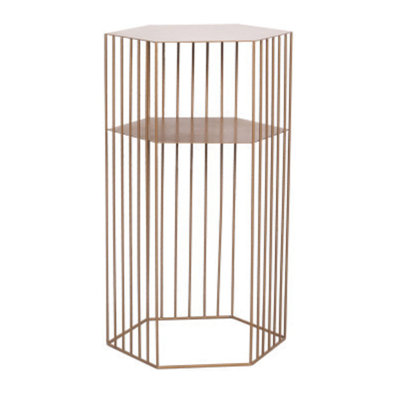 Frame Hexagon Metal End Table Set Simple Iron Sofa Side Accent Table with Storage Shelf 15"L x 15"W x 26"H Gold 1 Clearhalo 'Coffee & Accent Tables' 'End & Side Tables' 'end_side_tables' 'furn' 'furn_end_side_tables' 'Furniture' 'Living Room Furniture' 6609064