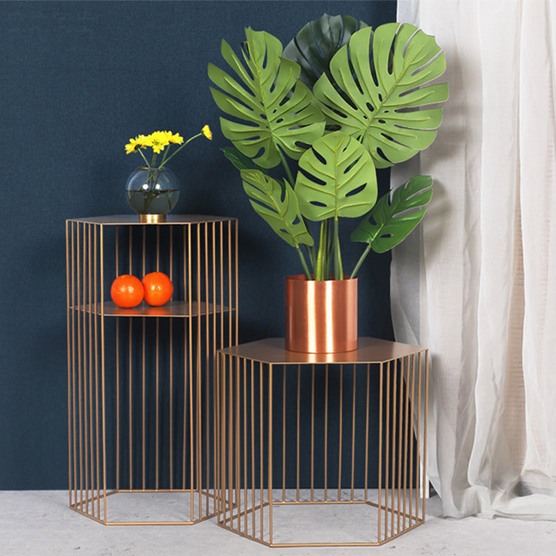 Frame Hexagon Metal End Table Set Simple Iron Sofa Side Accent Table with Storage Shelf Clearhalo 'Coffee & Accent Tables' 'End & Side Tables' 'end_side_tables' 'furn' 'furn_end_side_tables' 'Furniture' 'Living Room Furniture' 6609065