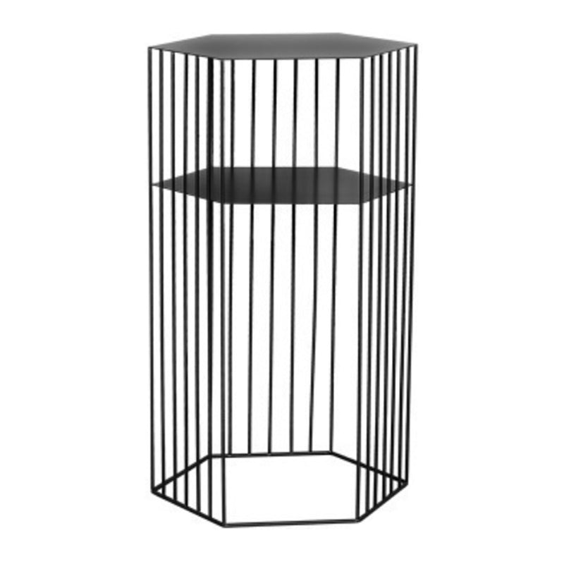Frame Hexagon Metal End Table Set Simple Iron Sofa Side Accent Table with Storage Shelf 15"L x 15"W x 26"H Black 1 Clearhalo 'Coffee & Accent Tables' 'End & Side Tables' 'end_side_tables' 'furn' 'furn_end_side_tables' 'Furniture' 'Living Room Furniture' 6609066