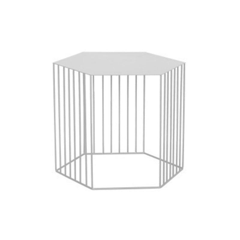 Frame Hexagon Metal End Table Set Simple Iron Sofa Side Accent Table with Storage Shelf 18"L x 18"W x 15"H White 1 Clearhalo 'Coffee & Accent Tables' 'End & Side Tables' 'end_side_tables' 'furn' 'furn_end_side_tables' 'Furniture' 'Living Room Furniture' 6609067