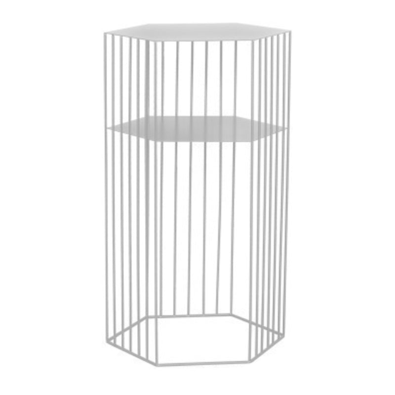 Frame Hexagon Metal End Table Set Simple Iron Sofa Side Accent Table with Storage Shelf 15"L x 15"W x 26"H White 1 Clearhalo 'Coffee & Accent Tables' 'End & Side Tables' 'end_side_tables' 'furn' 'furn_end_side_tables' 'Furniture' 'Living Room Furniture' 6609068
