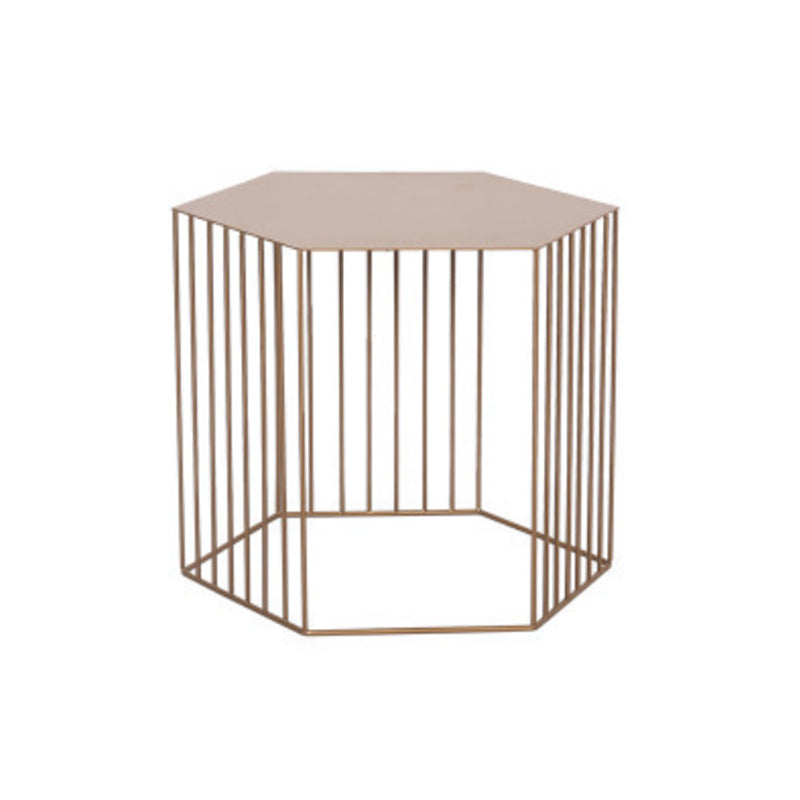 Frame Hexagon Metal End Table Set Simple Iron Sofa Side Accent Table with Storage Shelf 18"L x 18"W x 15"H Gold 1 Clearhalo 'Coffee & Accent Tables' 'End & Side Tables' 'end_side_tables' 'furn' 'furn_end_side_tables' 'Furniture' 'Living Room Furniture' 6609070