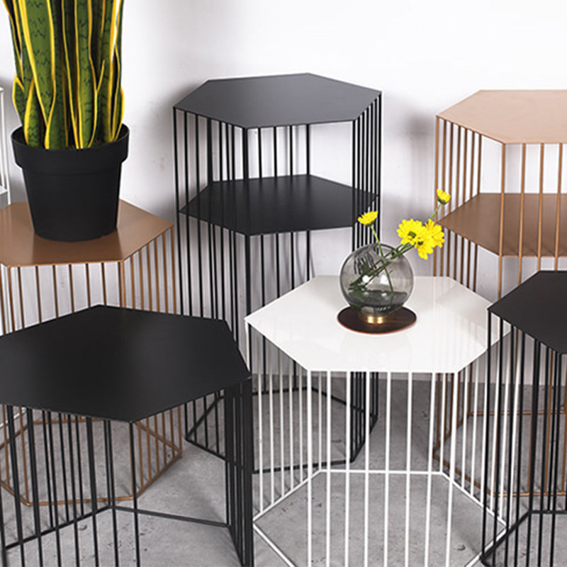 Frame Hexagon Metal End Table Set Simple Iron Sofa Side Accent Table with Storage Shelf Clearhalo 'Coffee & Accent Tables' 'End & Side Tables' 'end_side_tables' 'furn' 'furn_end_side_tables' 'Furniture' 'Living Room Furniture' 6609071