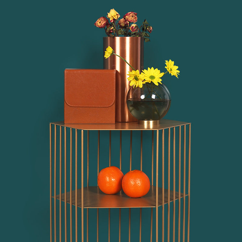 Frame Hexagon Metal End Table Set Simple Iron Sofa Side Accent Table with Storage Shelf Clearhalo 'Coffee & Accent Tables' 'End & Side Tables' 'end_side_tables' 'furn' 'furn_end_side_tables' 'Furniture' 'Living Room Furniture' 6609073