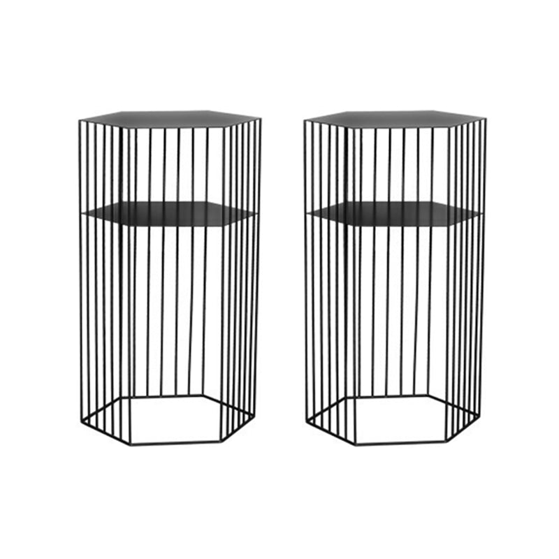 Frame Hexagon Metal End Table Set Simple Iron Sofa Side Accent Table with Storage Shelf 15"L x 15"W x 26"H Black 2 Clearhalo 'Coffee & Accent Tables' 'End & Side Tables' 'end_side_tables' 'furn' 'furn_end_side_tables' 'Furniture' 'Living Room Furniture' 6609075