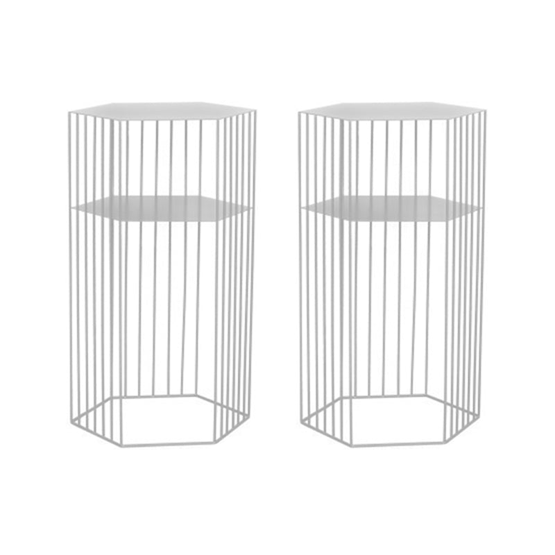 Frame Hexagon Metal End Table Set Simple Iron Sofa Side Accent Table with Storage Shelf 15"L x 15"W x 26"H White 2 Clearhalo 'Coffee & Accent Tables' 'End & Side Tables' 'end_side_tables' 'furn' 'furn_end_side_tables' 'Furniture' 'Living Room Furniture' 6609076