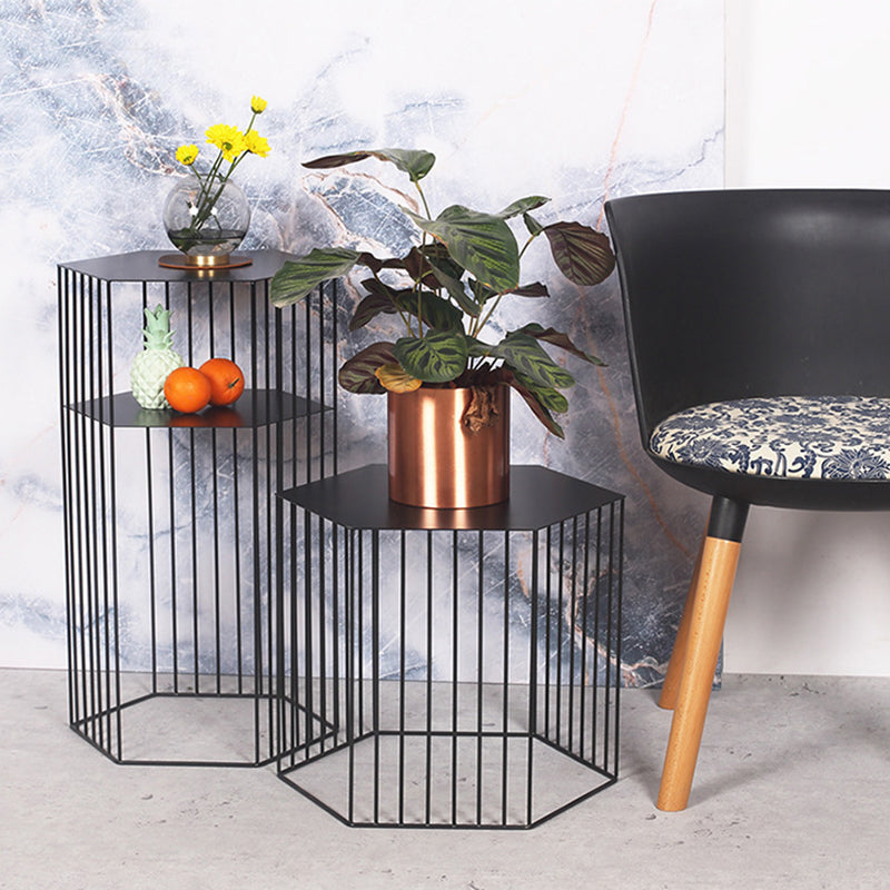 Frame Hexagon Metal End Table Set Simple Iron Sofa Side Accent Table with Storage Shelf Clearhalo 'Coffee & Accent Tables' 'End & Side Tables' 'end_side_tables' 'furn' 'furn_end_side_tables' 'Furniture' 'Living Room Furniture' 6609078