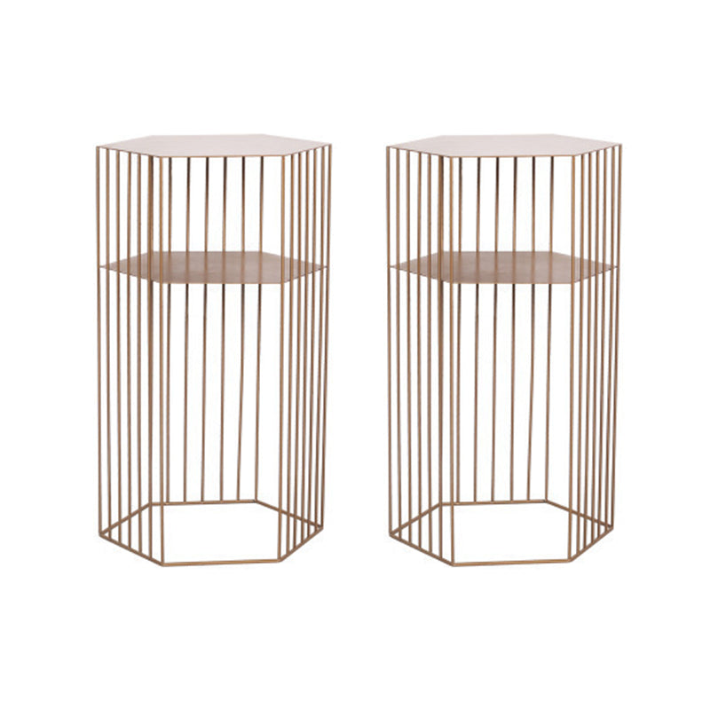 Frame Hexagon Metal End Table Set Simple Iron Sofa Side Accent Table with Storage Shelf 15"L x 15"W x 26"H Gold 2 Clearhalo 'Coffee & Accent Tables' 'End & Side Tables' 'end_side_tables' 'furn' 'furn_end_side_tables' 'Furniture' 'Living Room Furniture' 6609079