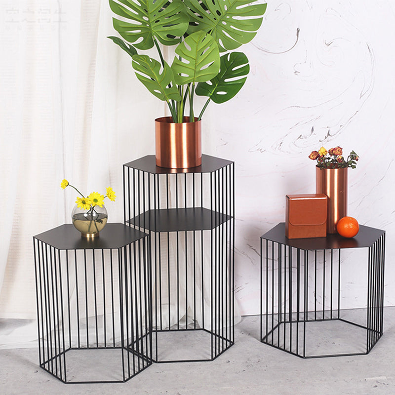 Frame Hexagon Metal End Table Set Simple Iron Sofa Side Accent Table with Storage Shelf Clearhalo 'Coffee & Accent Tables' 'End & Side Tables' 'end_side_tables' 'furn' 'furn_end_side_tables' 'Furniture' 'Living Room Furniture' 6609080