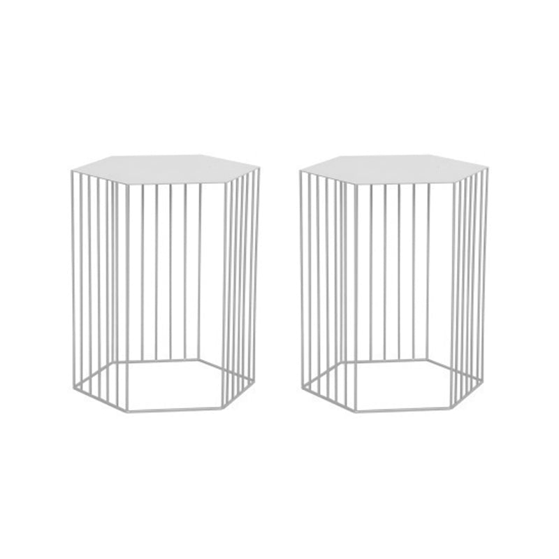 Frame Hexagon Metal End Table Set Simple Iron Sofa Side Accent Table with Storage Shelf 15"L x 15"W x 18"H White 2 Clearhalo 'Coffee & Accent Tables' 'End & Side Tables' 'end_side_tables' 'furn' 'furn_end_side_tables' 'Furniture' 'Living Room Furniture' 6609081