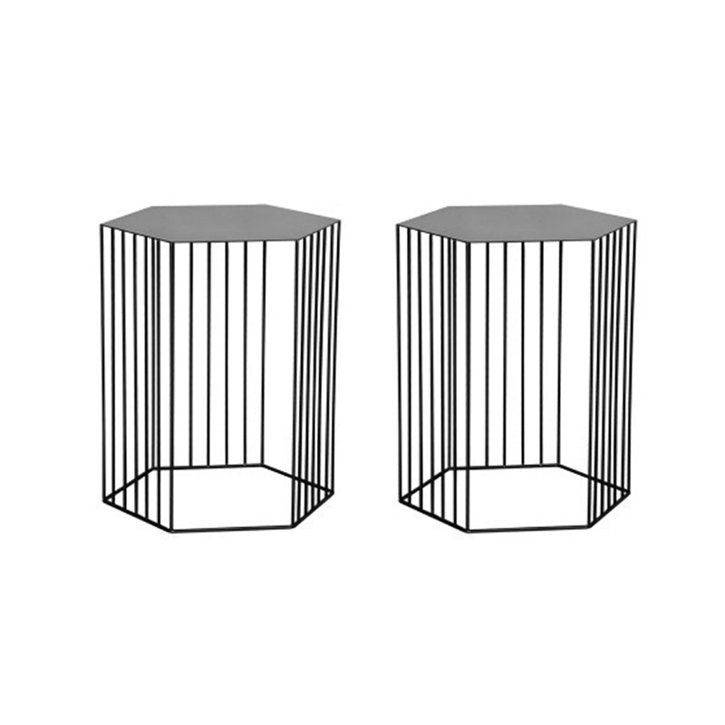 Frame Hexagon Metal End Table Set Simple Iron Sofa Side Accent Table with Storage Shelf 15"L x 15"W x 18"H Black 2 Clearhalo 'Coffee & Accent Tables' 'End & Side Tables' 'end_side_tables' 'furn' 'furn_end_side_tables' 'Furniture' 'Living Room Furniture' 6609083