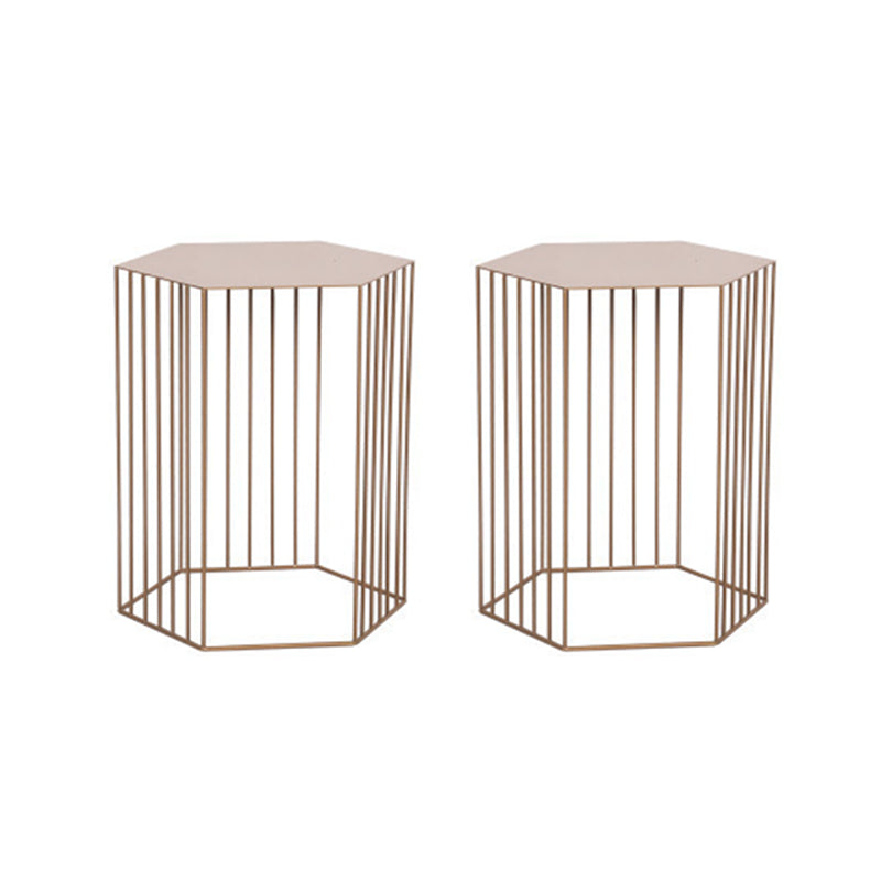 Frame Hexagon Metal End Table Set Simple Iron Sofa Side Accent Table with Storage Shelf 15"L x 15"W x 18"H Gold 2 Clearhalo 'Coffee & Accent Tables' 'End & Side Tables' 'end_side_tables' 'furn' 'furn_end_side_tables' 'Furniture' 'Living Room Furniture' 6609084