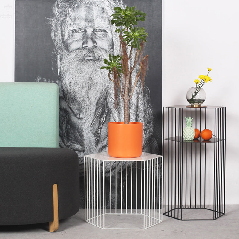 Frame Hexagon Metal End Table Set Simple Iron Sofa Side Accent Table with Storage Shelf Clearhalo 'Coffee & Accent Tables' 'End & Side Tables' 'end_side_tables' 'furn' 'furn_end_side_tables' 'Furniture' 'Living Room Furniture' 6609085