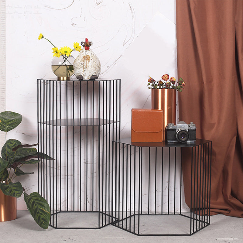 Frame Hexagon Metal End Table Set Simple Iron Sofa Side Accent Table with Storage Shelf Clearhalo 'Coffee & Accent Tables' 'End & Side Tables' 'end_side_tables' 'furn' 'furn_end_side_tables' 'Furniture' 'Living Room Furniture' 6609086
