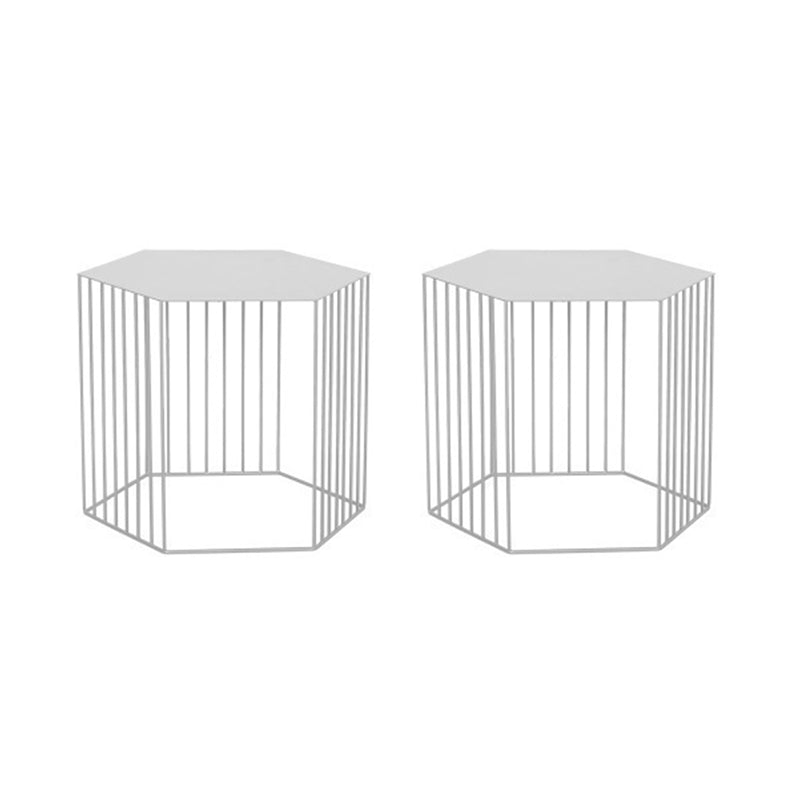Frame Hexagon Metal End Table Set Simple Iron Sofa Side Accent Table with Storage Shelf 18"L x 18"W x 15"H White 2 Clearhalo 'Coffee & Accent Tables' 'End & Side Tables' 'end_side_tables' 'furn' 'furn_end_side_tables' 'Furniture' 'Living Room Furniture' 6609087