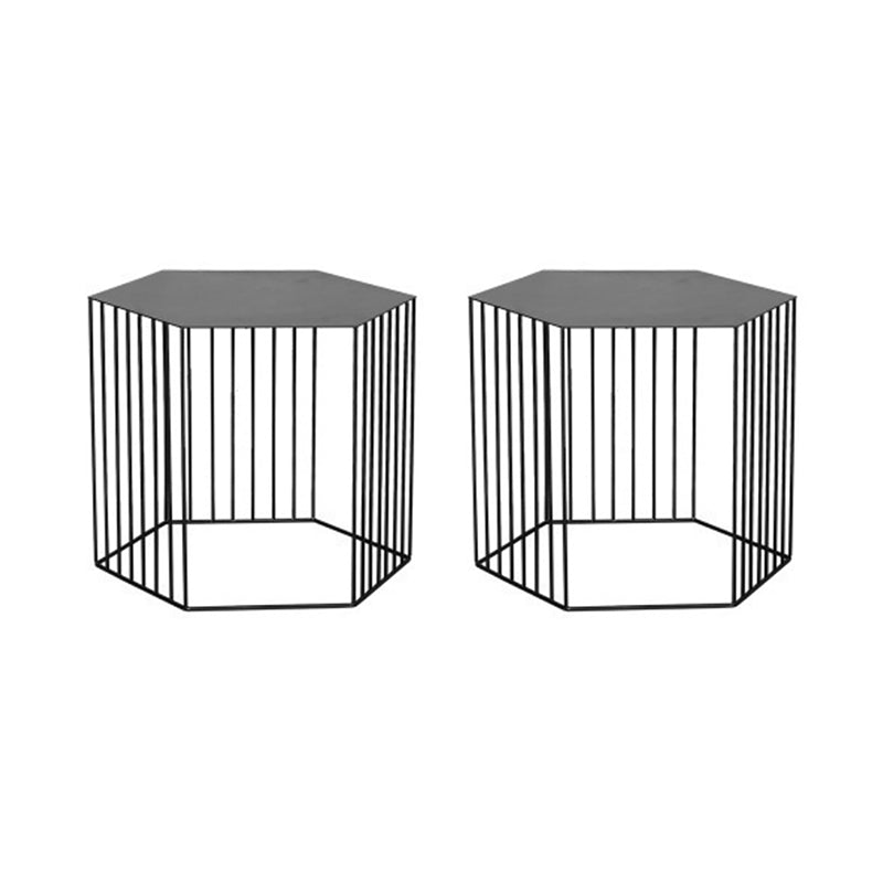 Frame Hexagon Metal End Table Set Simple Iron Sofa Side Accent Table with Storage Shelf 18"L x 18"W x 15"H Black 2 Clearhalo 'Coffee & Accent Tables' 'End & Side Tables' 'end_side_tables' 'furn' 'furn_end_side_tables' 'Furniture' 'Living Room Furniture' 6609088
