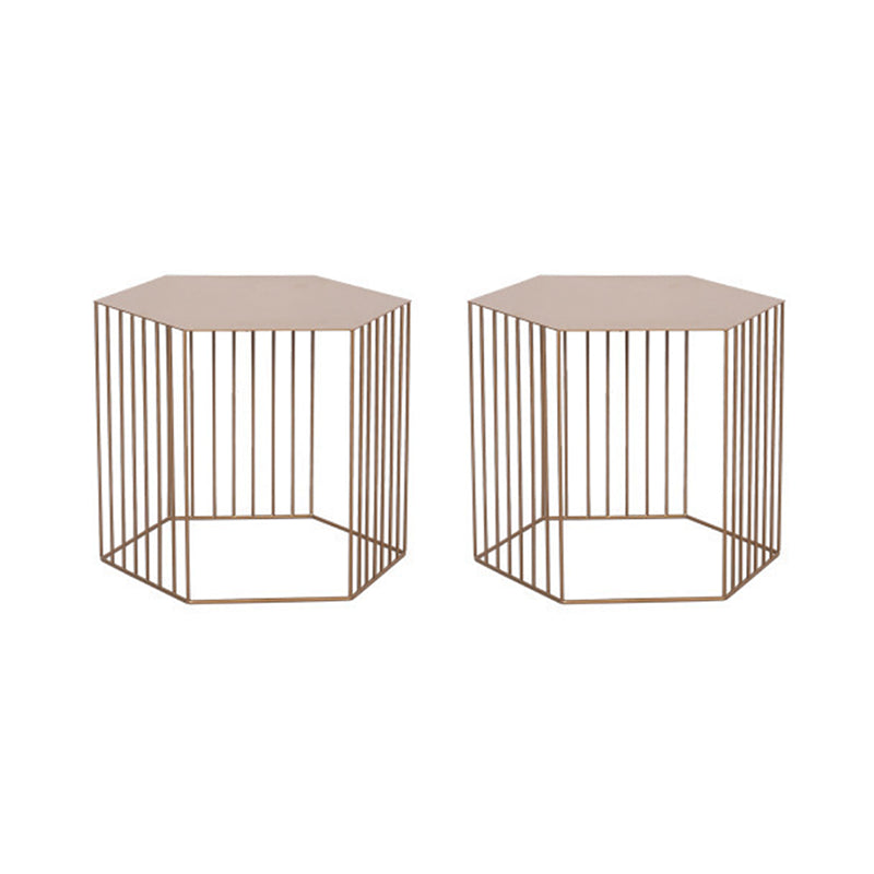 Frame Hexagon Metal End Table Set Simple Iron Sofa Side Accent Table with Storage Shelf 18"L x 18"W x 15"H Gold 2 Clearhalo 'Coffee & Accent Tables' 'End & Side Tables' 'end_side_tables' 'furn' 'furn_end_side_tables' 'Furniture' 'Living Room Furniture' 6609089