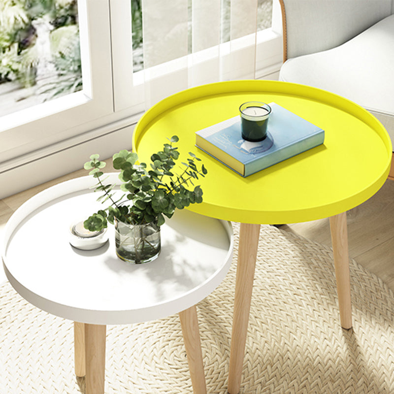 17.71" Tall Plastic Round Top Side Table Wooden 3 Legs End Table