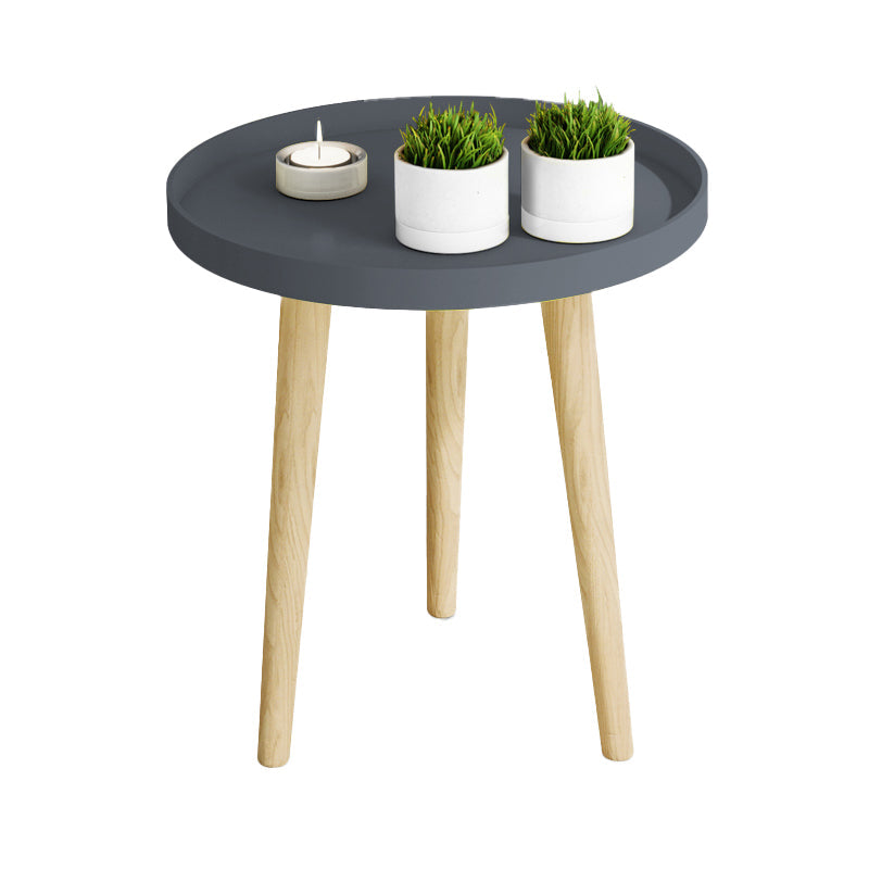 17.71" Tall Plastic Round Top Side Table Wooden 3 Legs End Table