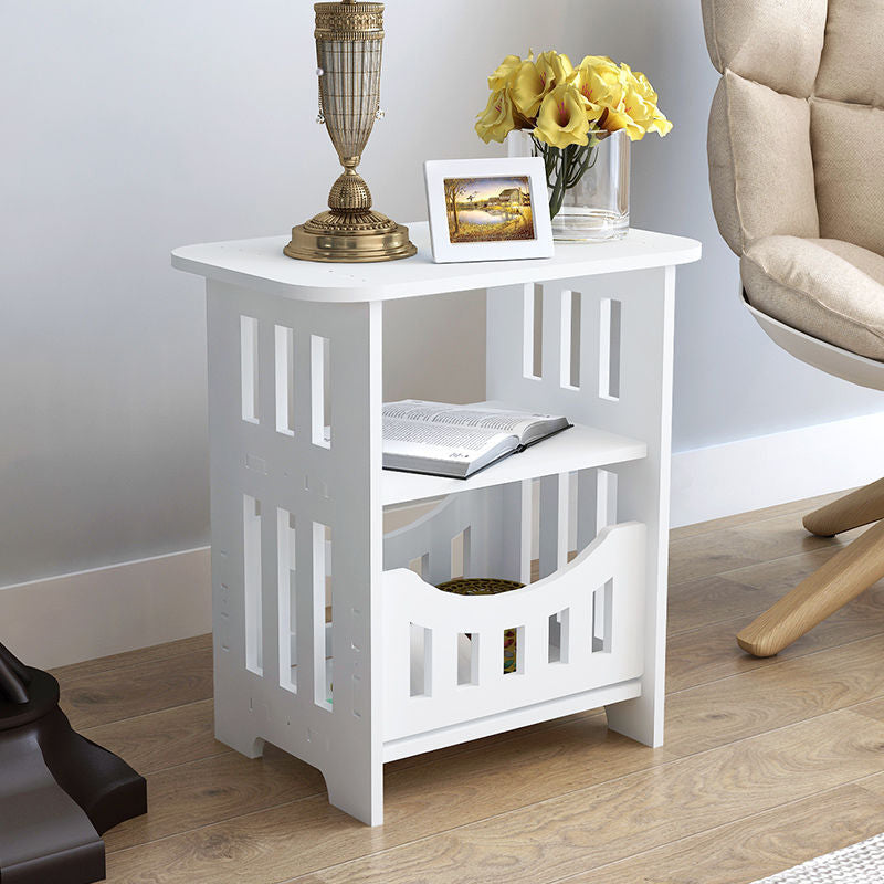 Contemporary Round & Rectangular End Table in White with Storage